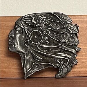 Belt Buckle Vintage Metal 70's-80's Chief Pontiac Native Indian Biker Motorcycle